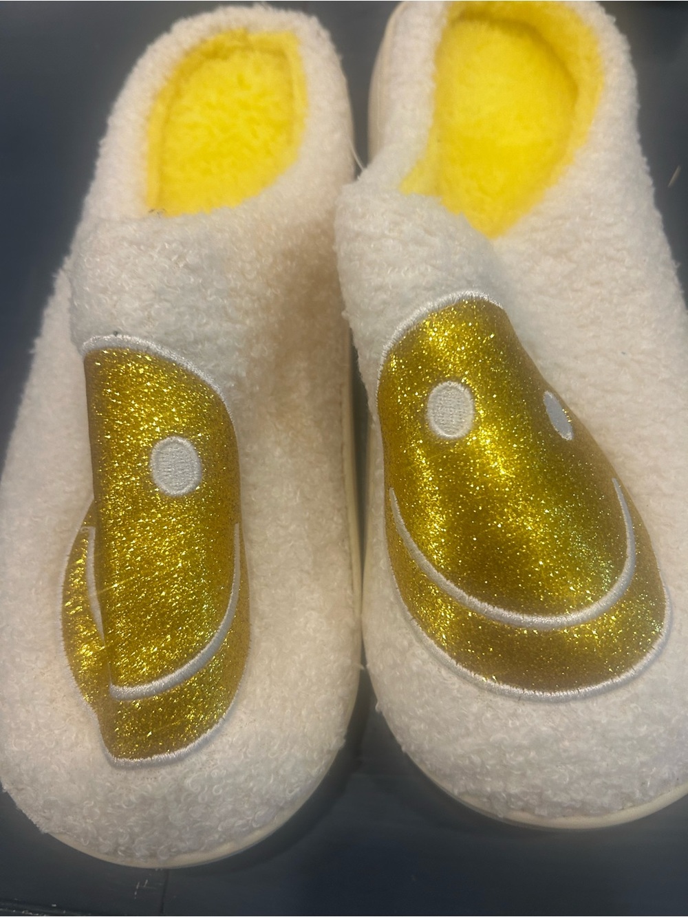 Cozy Cream Slip-On Slippers with Gold Smiley Accent